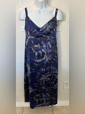 EXPRESS X LADYGANG Blue & Silver Satin-like Sleeveless Slip Dress Size M